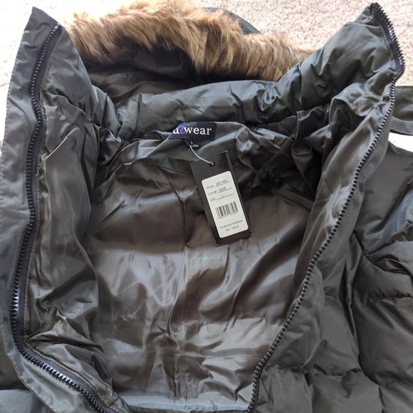 Womens Puffer Coat Warm Olive L U2Wear - Picture 7 of 8